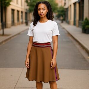 Diana Von Furstenberg‎ Flare Tan Caramel Stripe Skirt XS Women Coquette Preppy